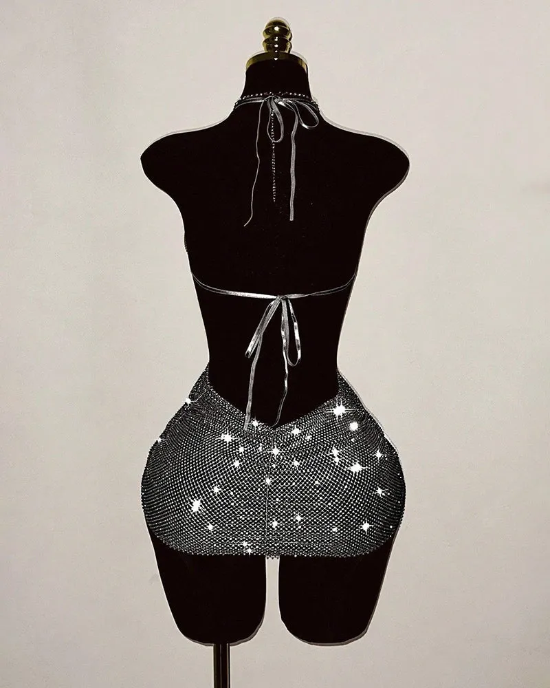 Rhinestone Fishnet Backless Halter Mini Dress sold by Avid Love product image thumbnail 5
