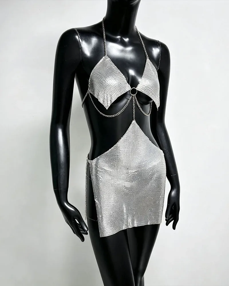 Metallic Chain Ring Bra Top and Mini Skirt Set sold by Avid Love product image thumbnail 4
