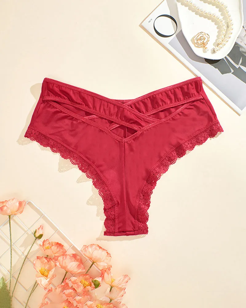 Plus Size Mid-Rise Lace Trim Criss-Cross Bikini Panties sold by Avid Love product image thumbnail 4