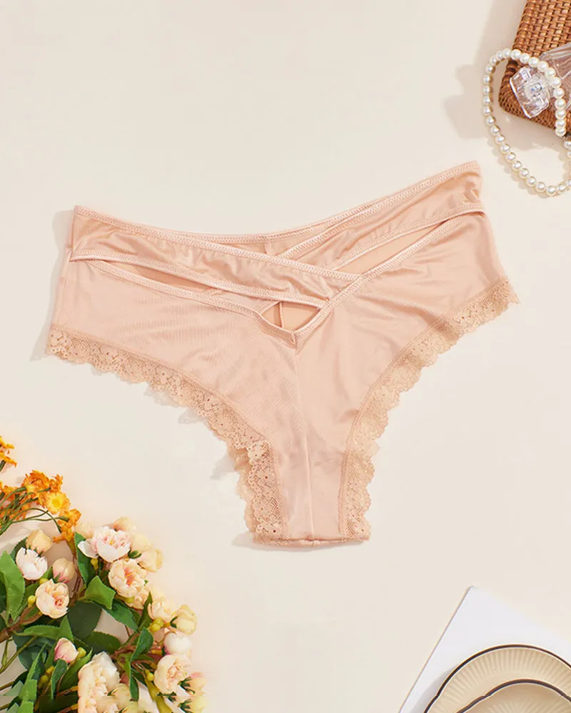 Plus Size Mid-Rise Lace Trim Criss-Cross Bikini Panties sold by Avid Love product image thumbnail 5