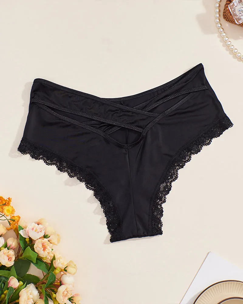 Plus Size Mid-Rise Lace Trim Criss-Cross Bikini Panties sold by Avid Love product image thumbnail 3