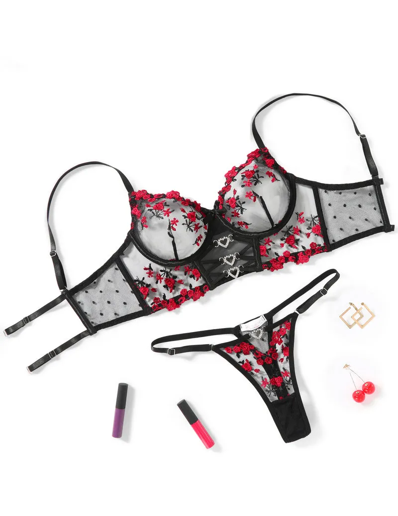 Embroidered Mesh Bra and Thong Lingerie Set sold by Avid Love product image thumbnail 2