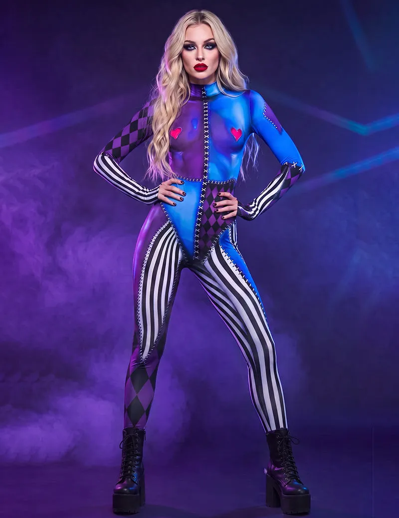 Halloween Skeleton Print Zipper Front Bodysuit Jumpsuit sold by Avid Love