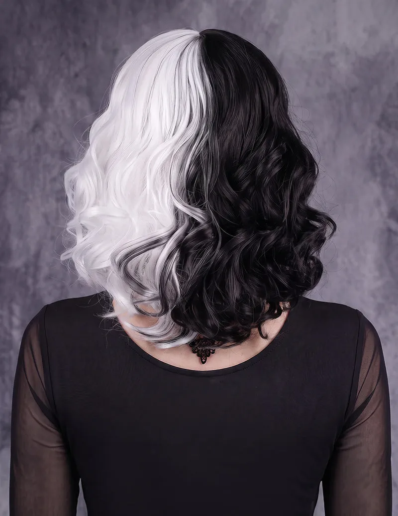 Short Wavy Bob Split Black White Yin Yang Wig sold by Avid Love product image thumbnail 2