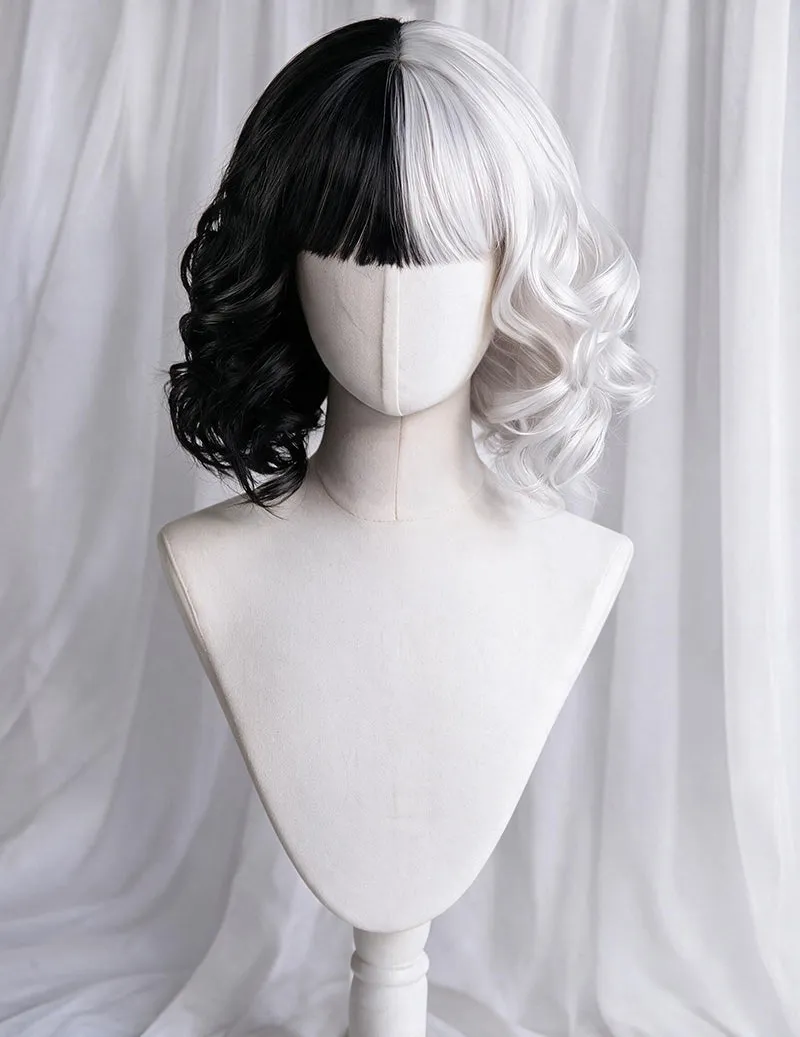 Short Wavy Bob Split Black White Yin Yang Wig sold by Avid Love product image thumbnail 3