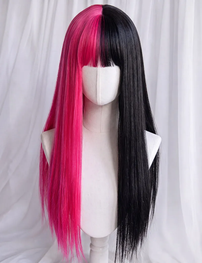 Long Straight Half Black Half Pink Halloween Wig sold by Avid Love product image thumbnail 2