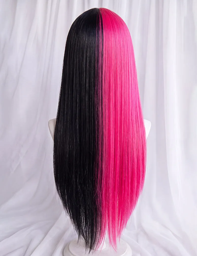 Long Straight Half Black Half Pink Halloween Wig sold by Avid Love product image thumbnail 3