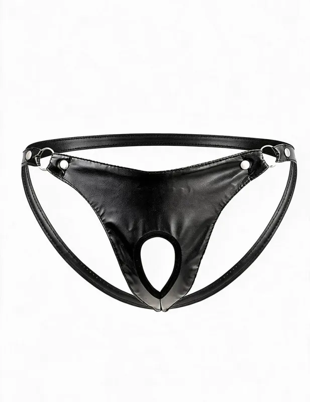 Men Faux Leather Zipper String Thong made by Avid Love