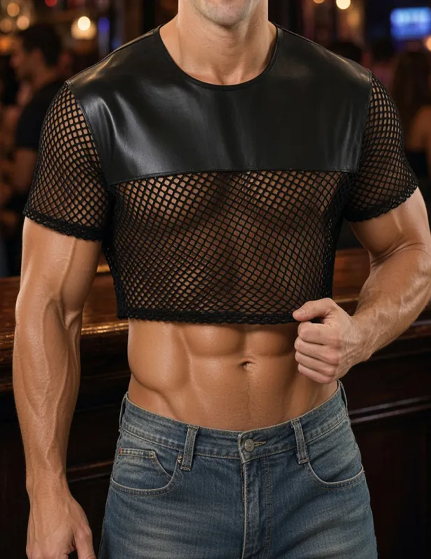 Men Sheer Mesh Short Sleeve Crop Top Chest Binder made by Avid Love