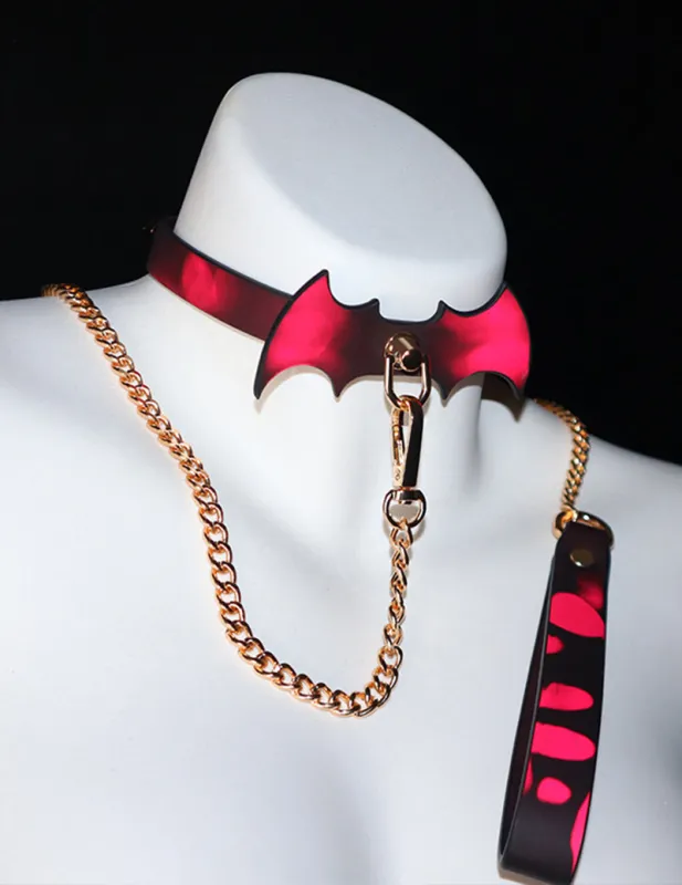 Bat Wing Color Changing Choker with Leash Set made by Avid Love