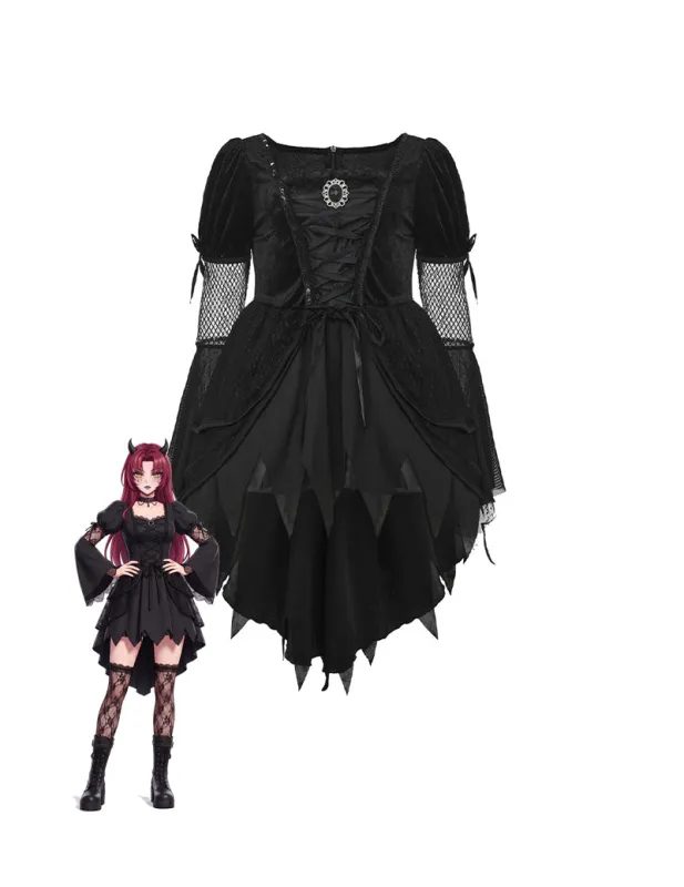 Gothic Witch Costume Dress with Mesh Puff Sleeves made by Avid Love