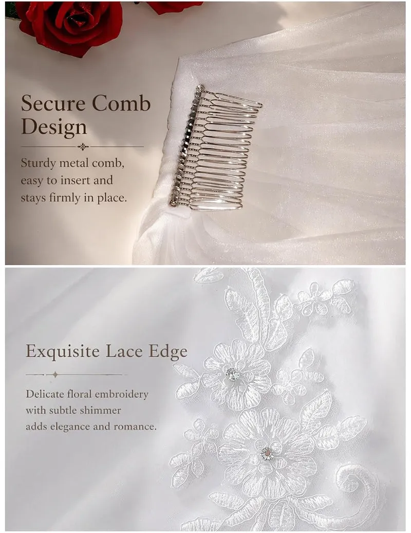 Fingertip Length Wedding Veil Scalloped Lace Edge Bridal Veil with Comb sold by Avid Love product image thumbnail 5