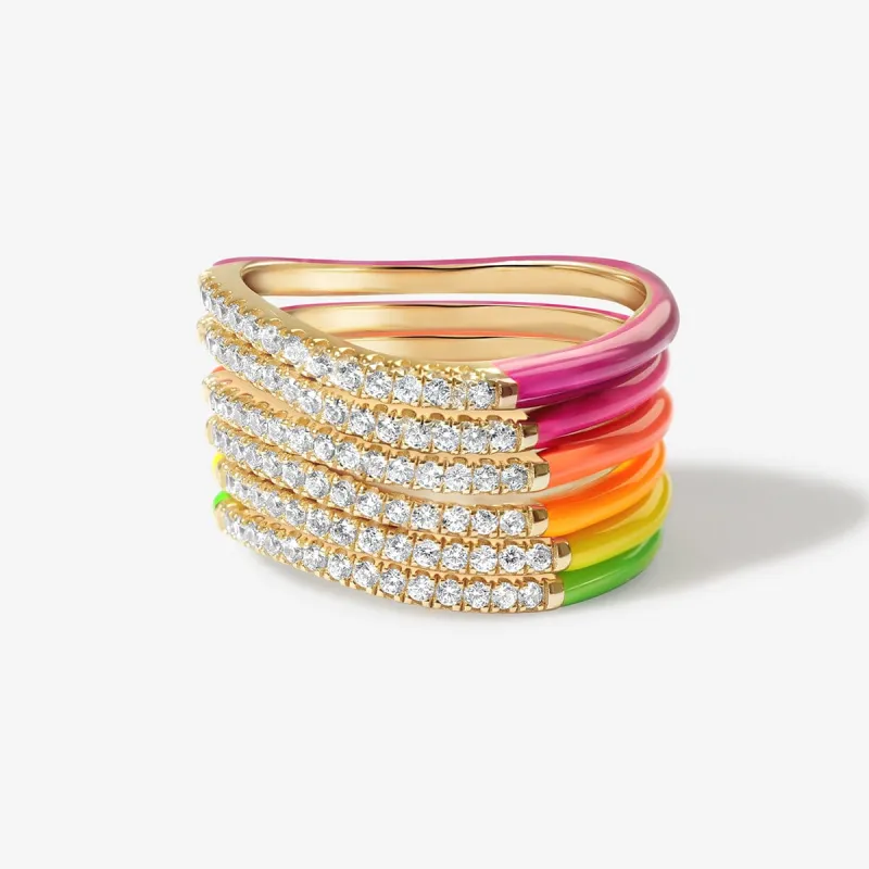 Egor neon enamel 6-piece ring set sold by Adornmonde
