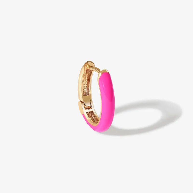Gedail neon pink enamel huggie earring sold by Adornmonde