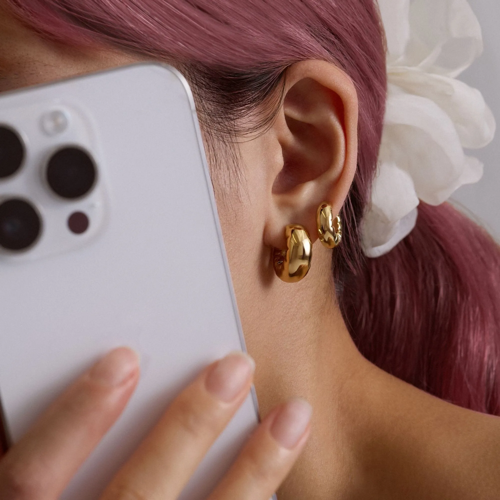 Turle puffy helium hoop earrings sold by Adornmonde product image thumbnail 2