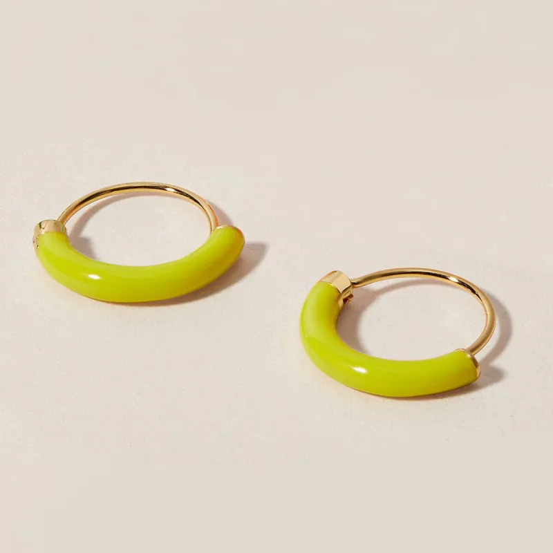 Saz neon yellow mini hoops sold by Adornmonde