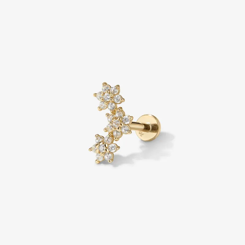 Dustin triple micro flower piercing sold by Adornmonde