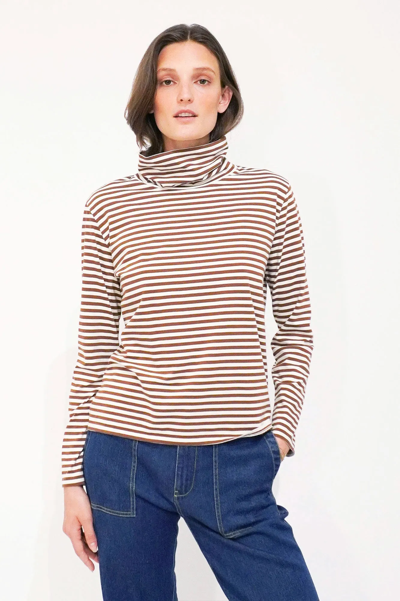 The Turtleneck - Cream/Walnut Mini Stripe sold by Kule product image thumbnail 2