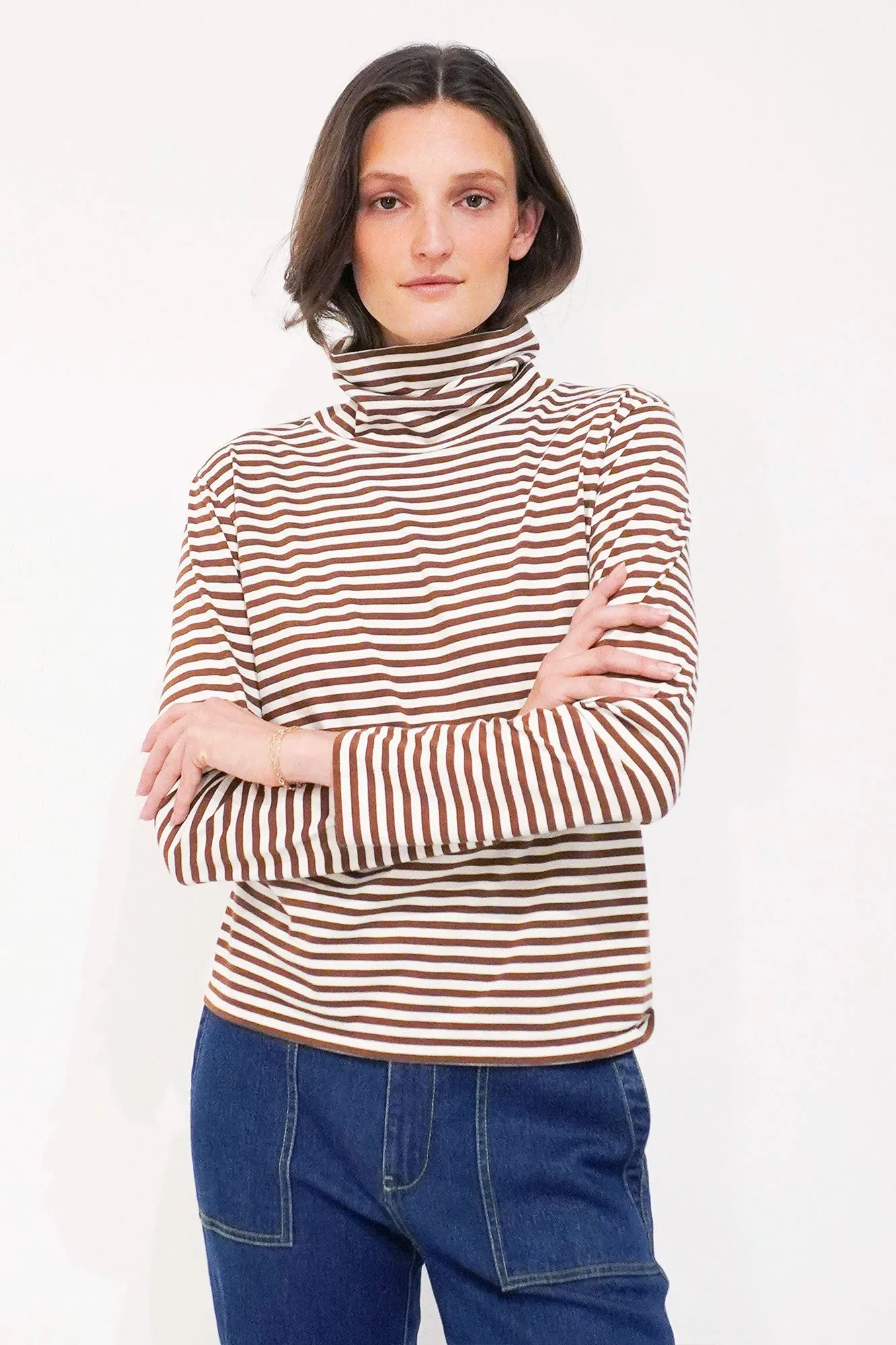 The Turtleneck - Cream/Walnut Mini Stripe sold by Kule product image thumbnail 3