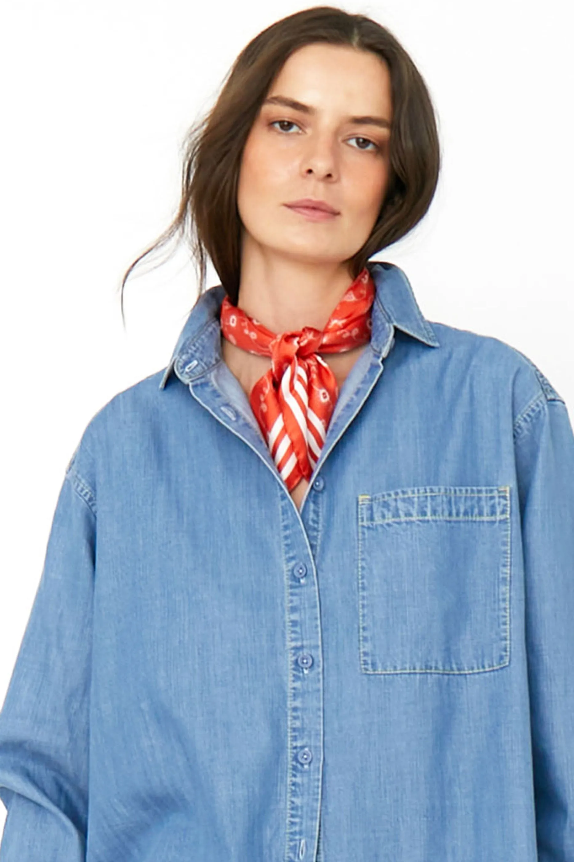The Silk Mischa Bandana Scarf - Poppy/White sold by Kule product image thumbnail 3