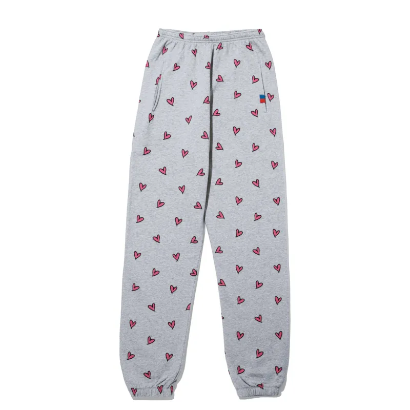 The All Over Heart Sweatpants - Heather Grey/Pink sold by Kule