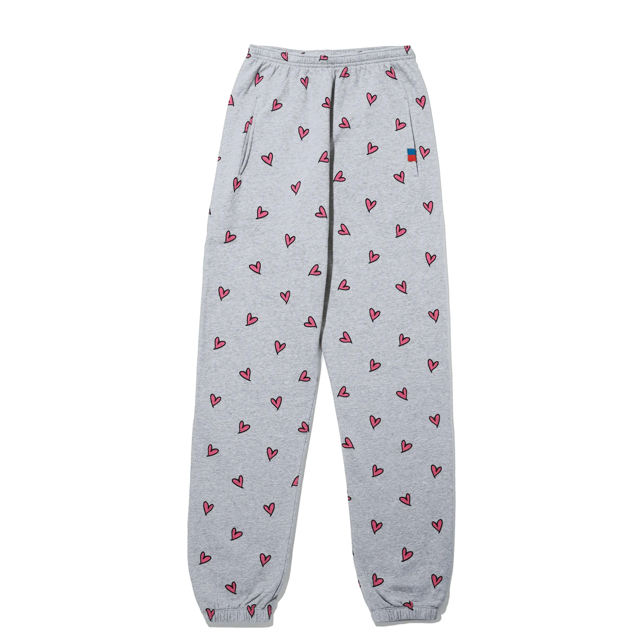 The All Over Heart Sweatpants - Heather Grey/Pink sold by Kule