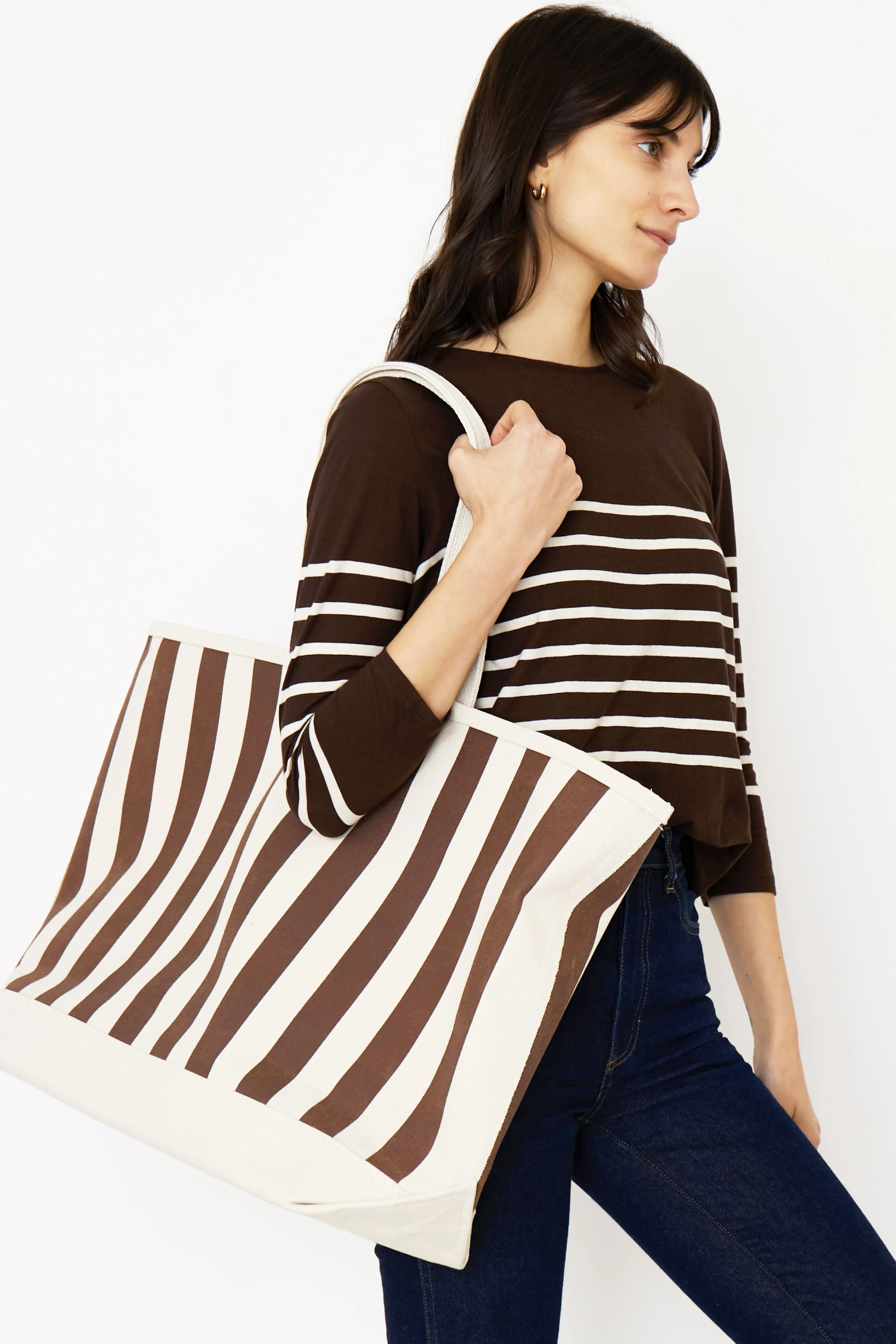 The Over the Shoulder All Over Striped Tote - Canvas/Walnut sold by Kule product image thumbnail 3