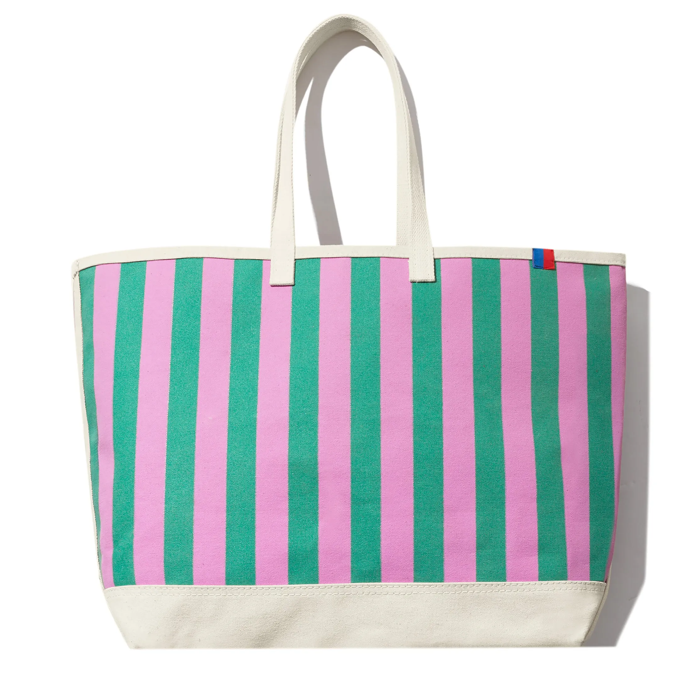 The Over the Shoulder All Over Striped Tote - Green/Blush sold by Kule