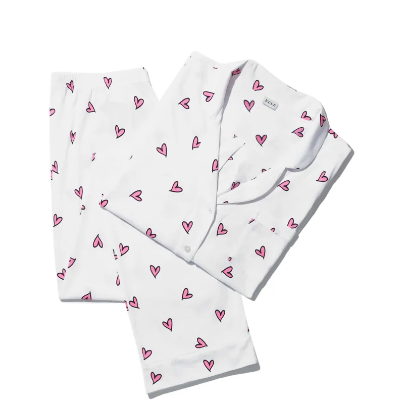 The All Over Heart Long PJ Set - White sold by Kule