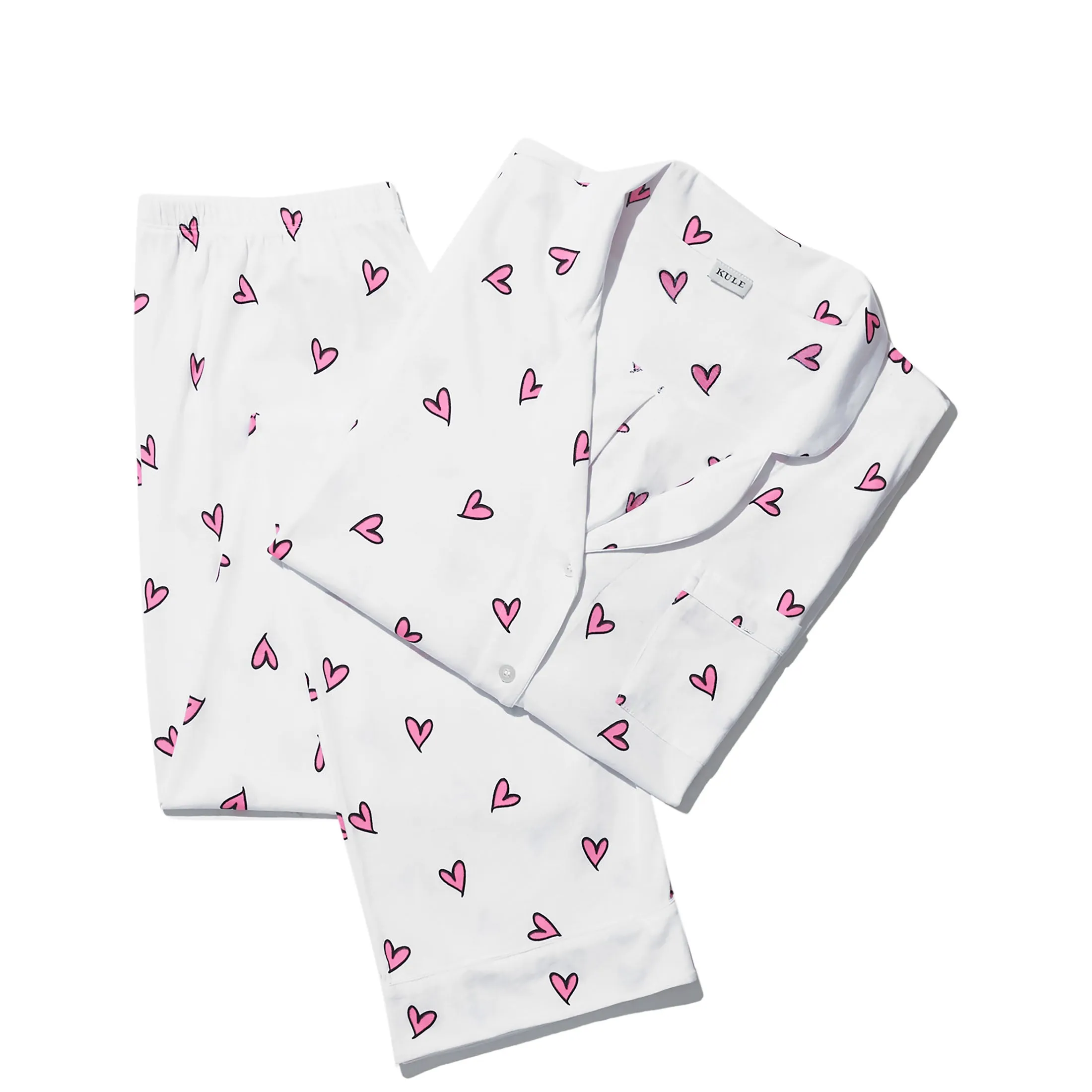 The All Over Heart Long PJ Set - White sold by Kule
