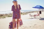 The All Over Striped Tote - Royal/Poppy sold by Kule