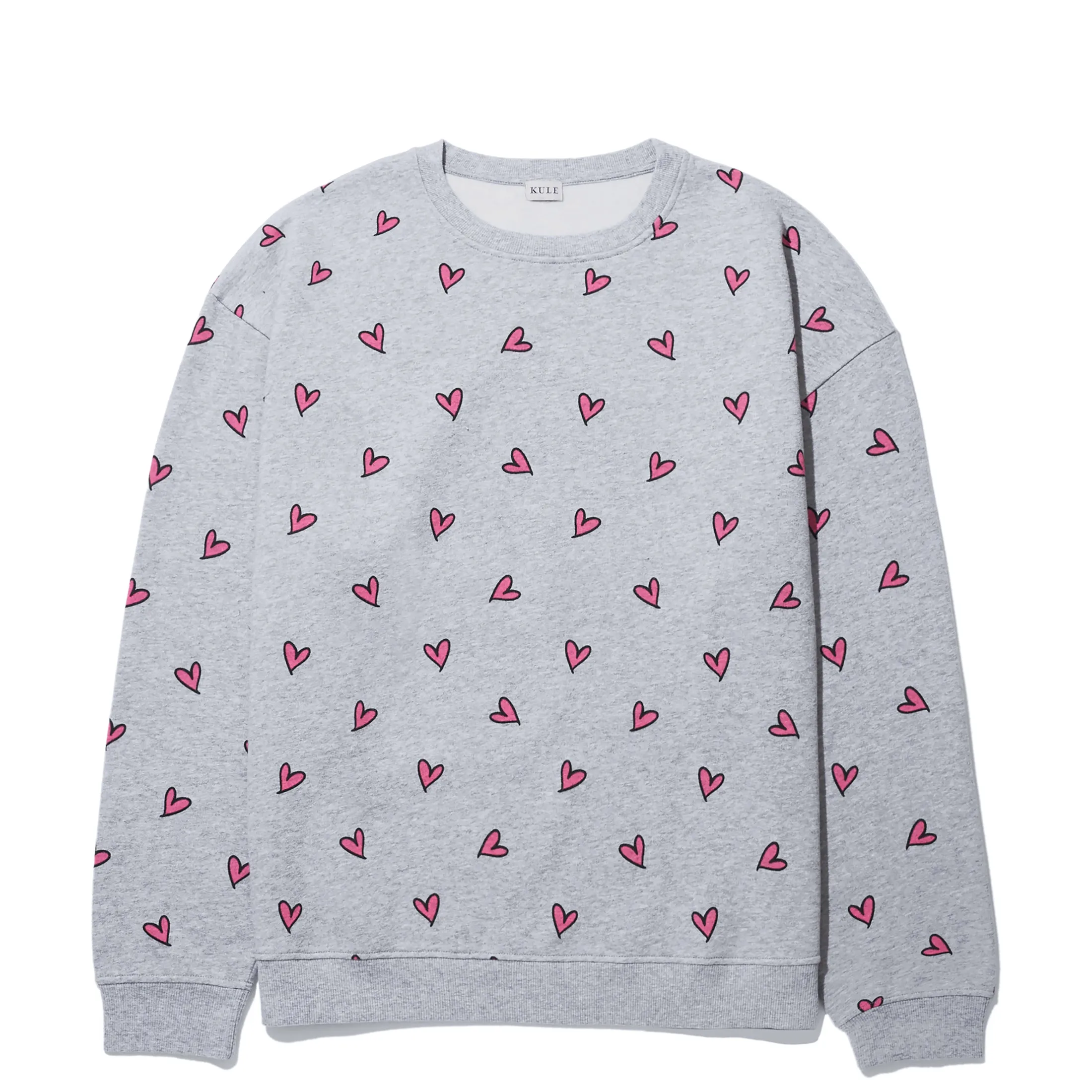 The Oversized All Over Heart Sweatshirt - Heather Grey/Pink sold by Kule