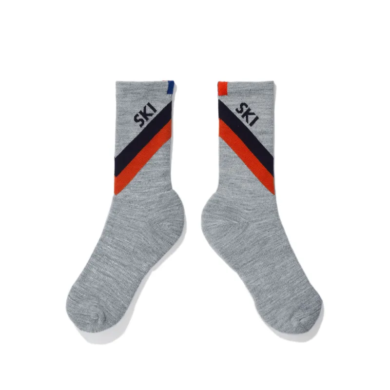 The Women's Diagonal Stripe Ski Sock - Grey/Navy/Poppy sold by Kule