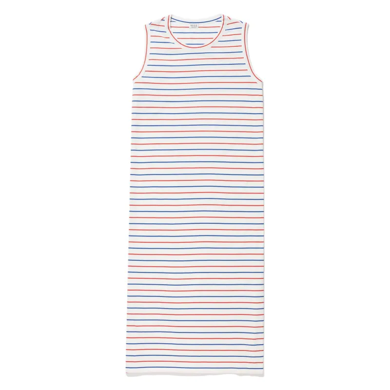 The Tank Dress - White/Blue/Poppy Pinstripe sold by Kule