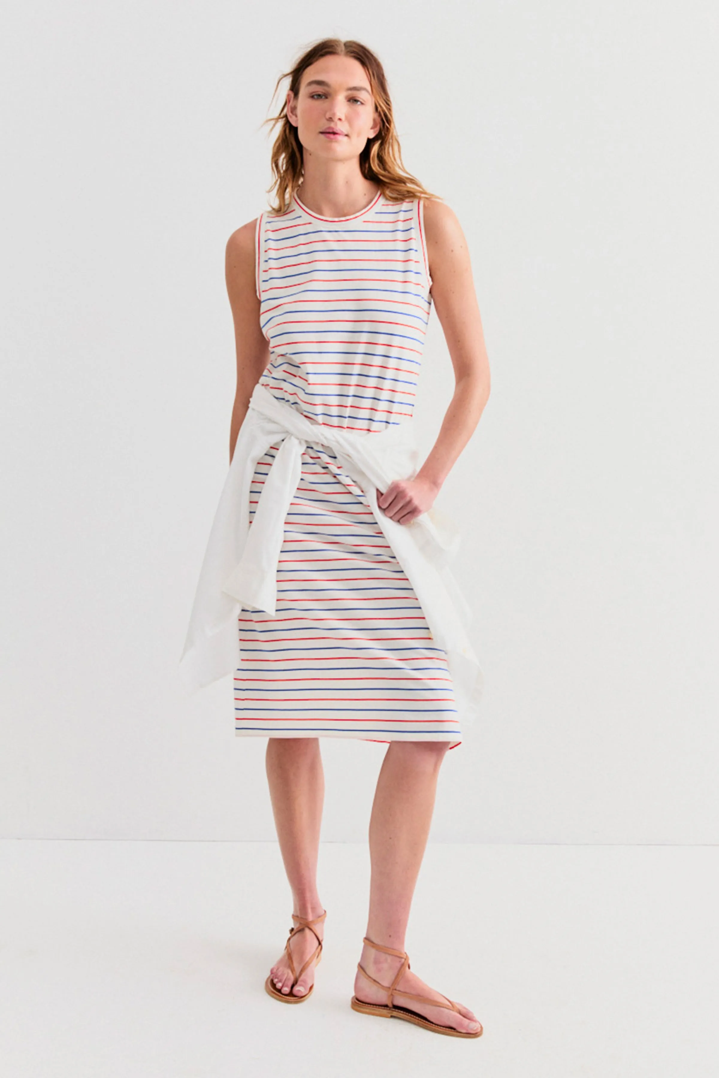 The Tank Dress - White/Blue/Poppy Pinstripe sold by Kule product image thumbnail 3