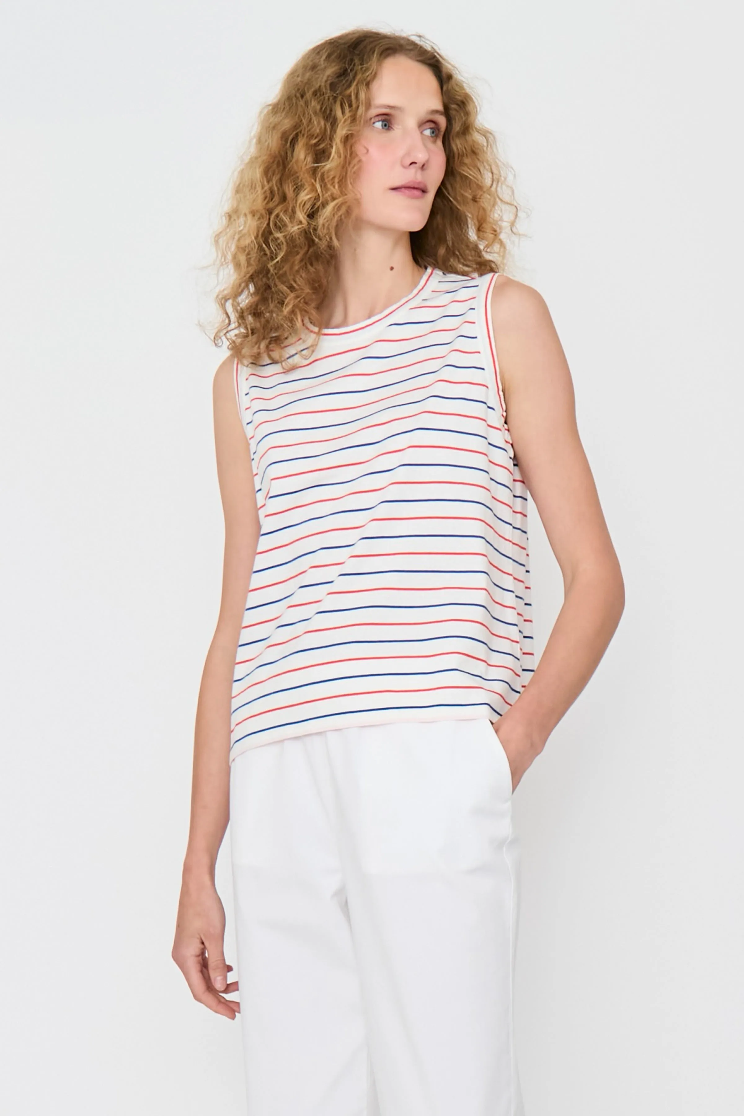 The Tank - White/Blue/Poppy Pinstripe sold by Kule product image thumbnail 2