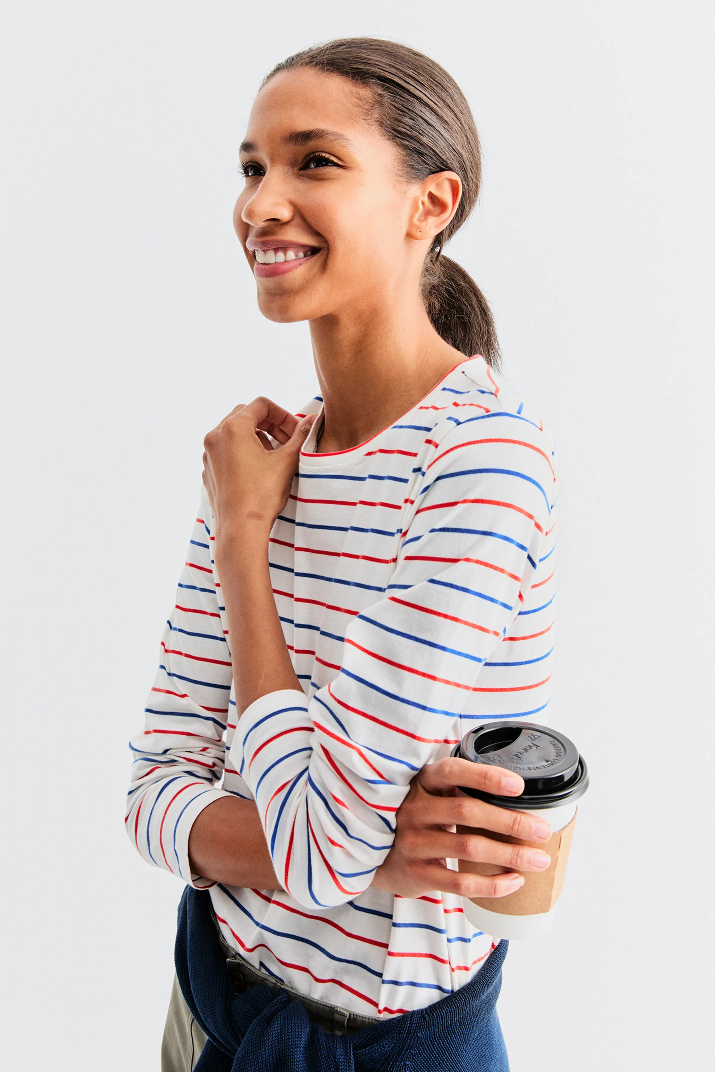 The Modern Long - White/Blue/Poppy Pinstripe sold by Kule product image thumbnail 3