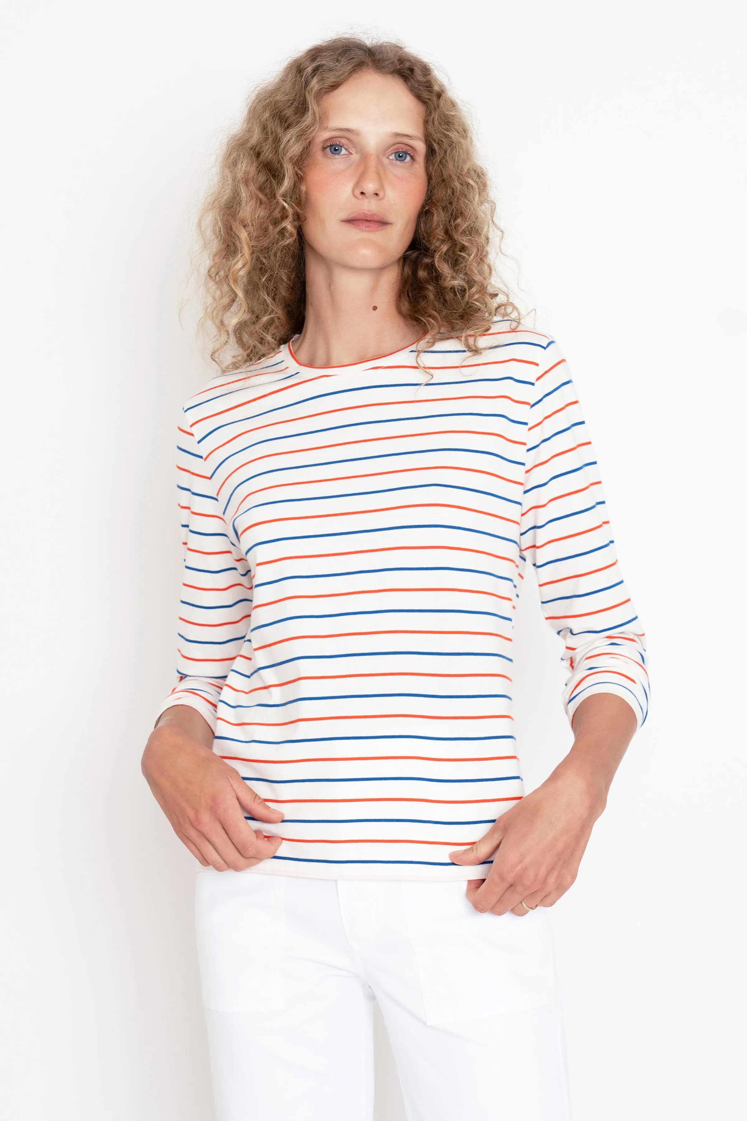 The Modern Long - White/Blue/Poppy Pinstripe sold by Kule product image thumbnail 4