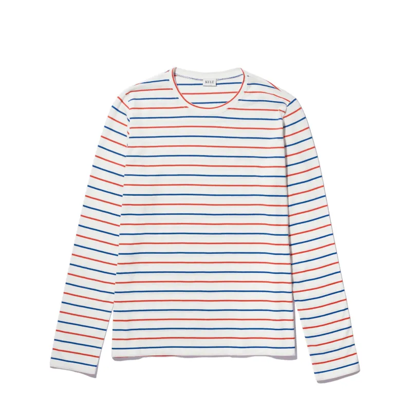 The Modern Long - White/Blue/Poppy Pinstripe sold by Kule