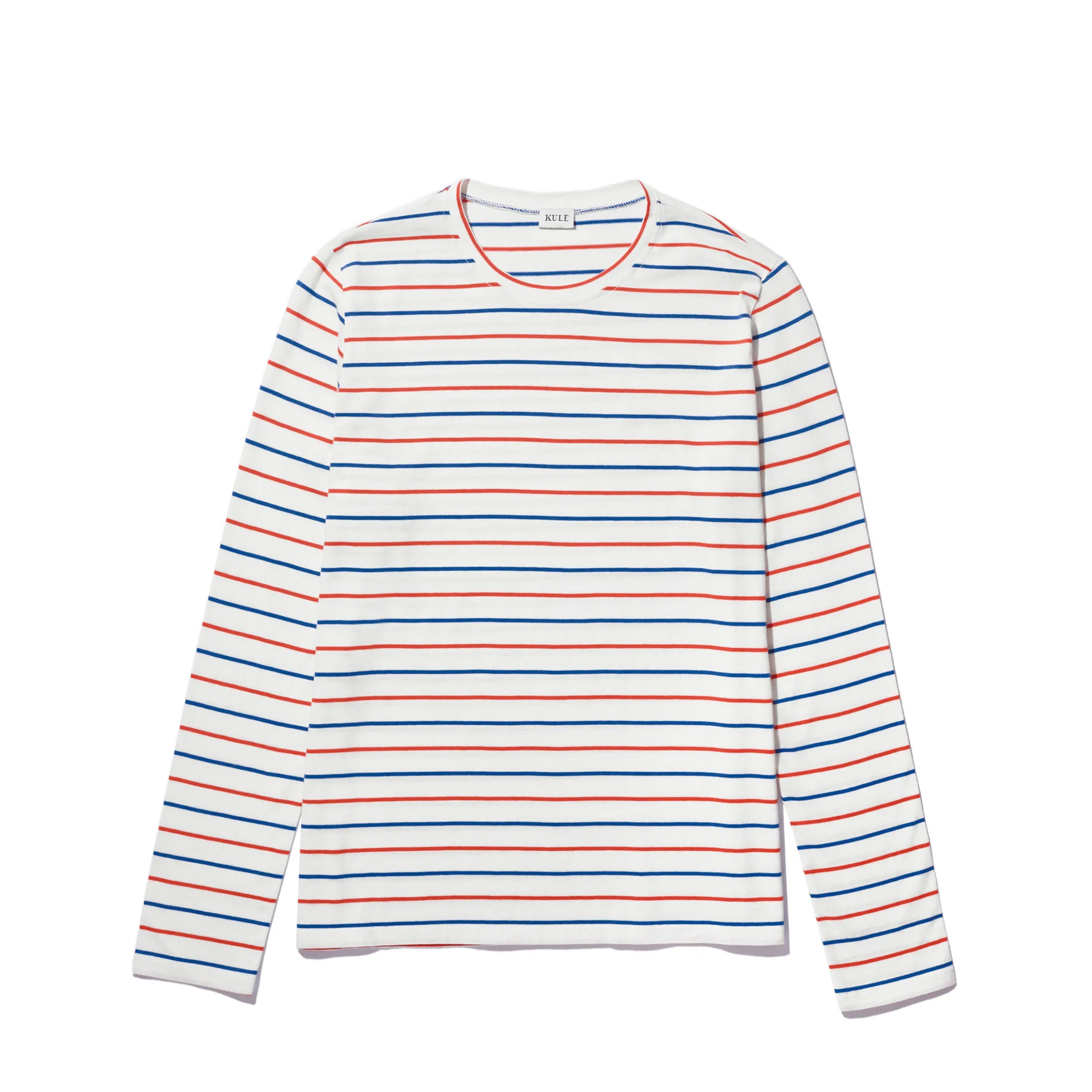 The Modern Long - White/Blue/Poppy Pinstripe sold by Kule