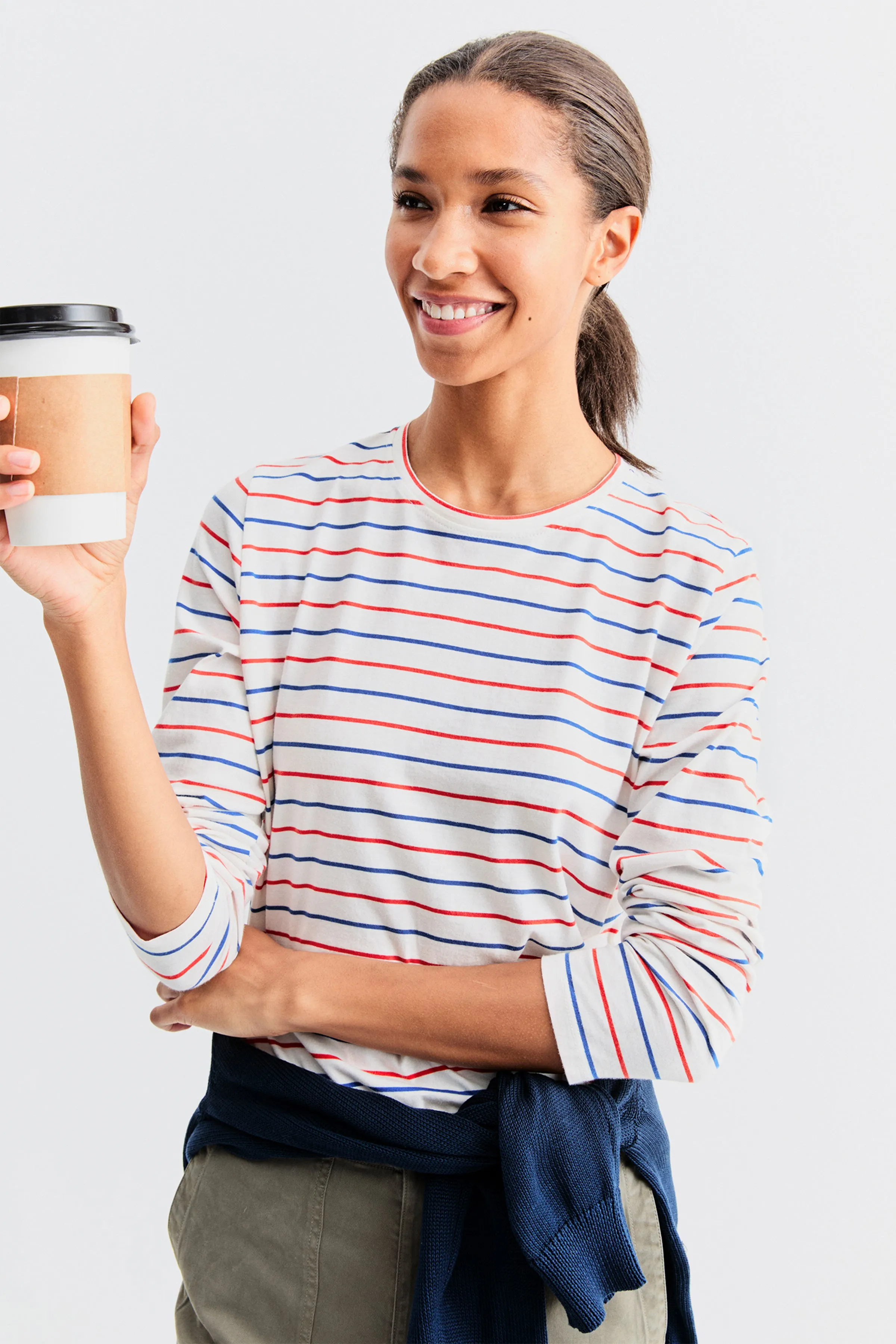 The Modern Long - White/Blue/Poppy Pinstripe sold by Kule product image thumbnail 2