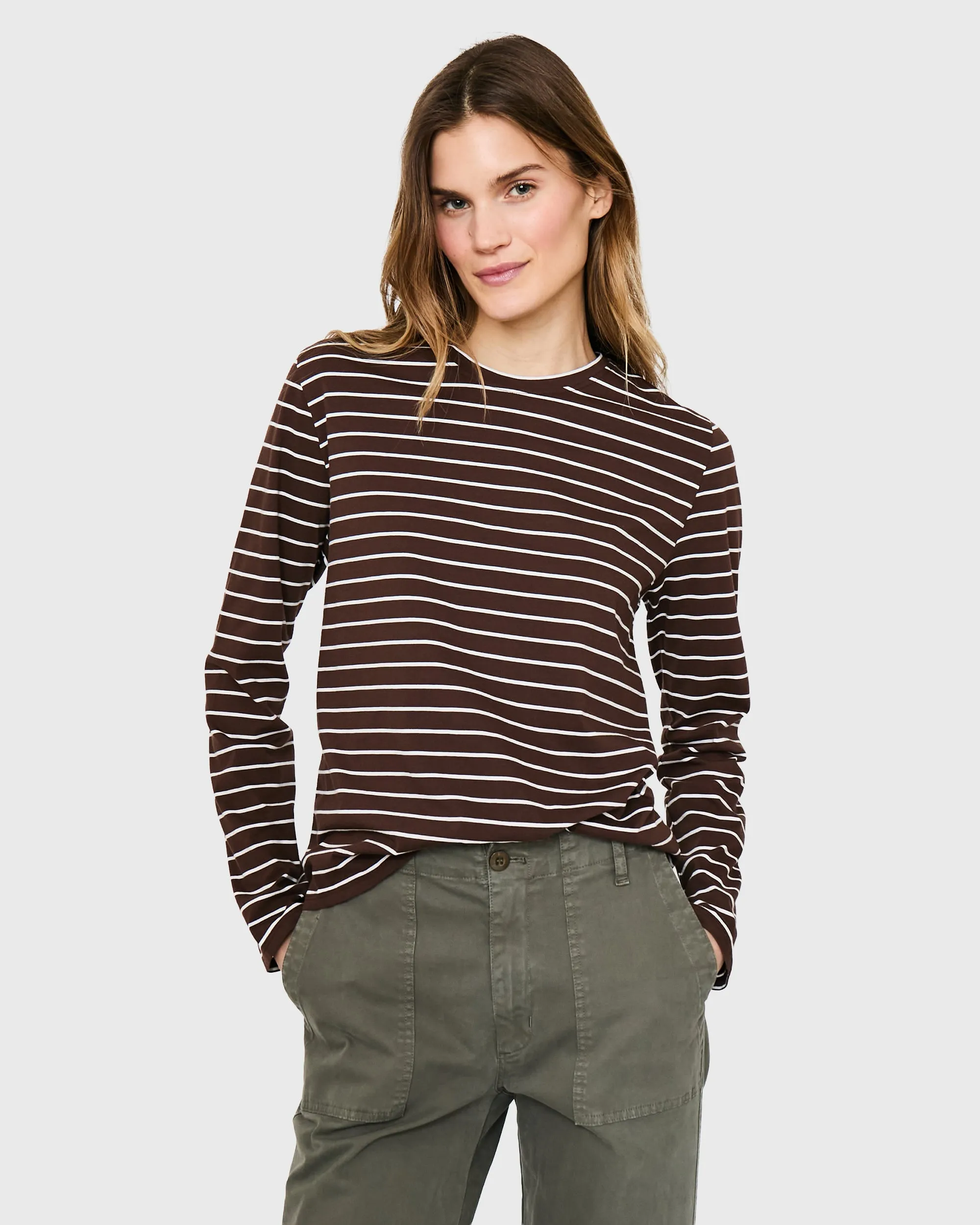 The Modern Long - Coffee/Cream Pinstripe sold by Kule product image thumbnail 2