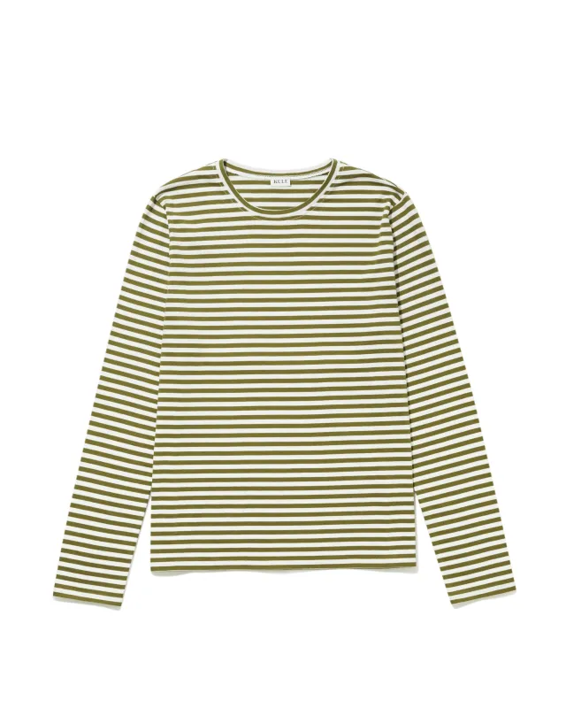 The Modern Long - Olive/Cream Ministripe sold by Kule