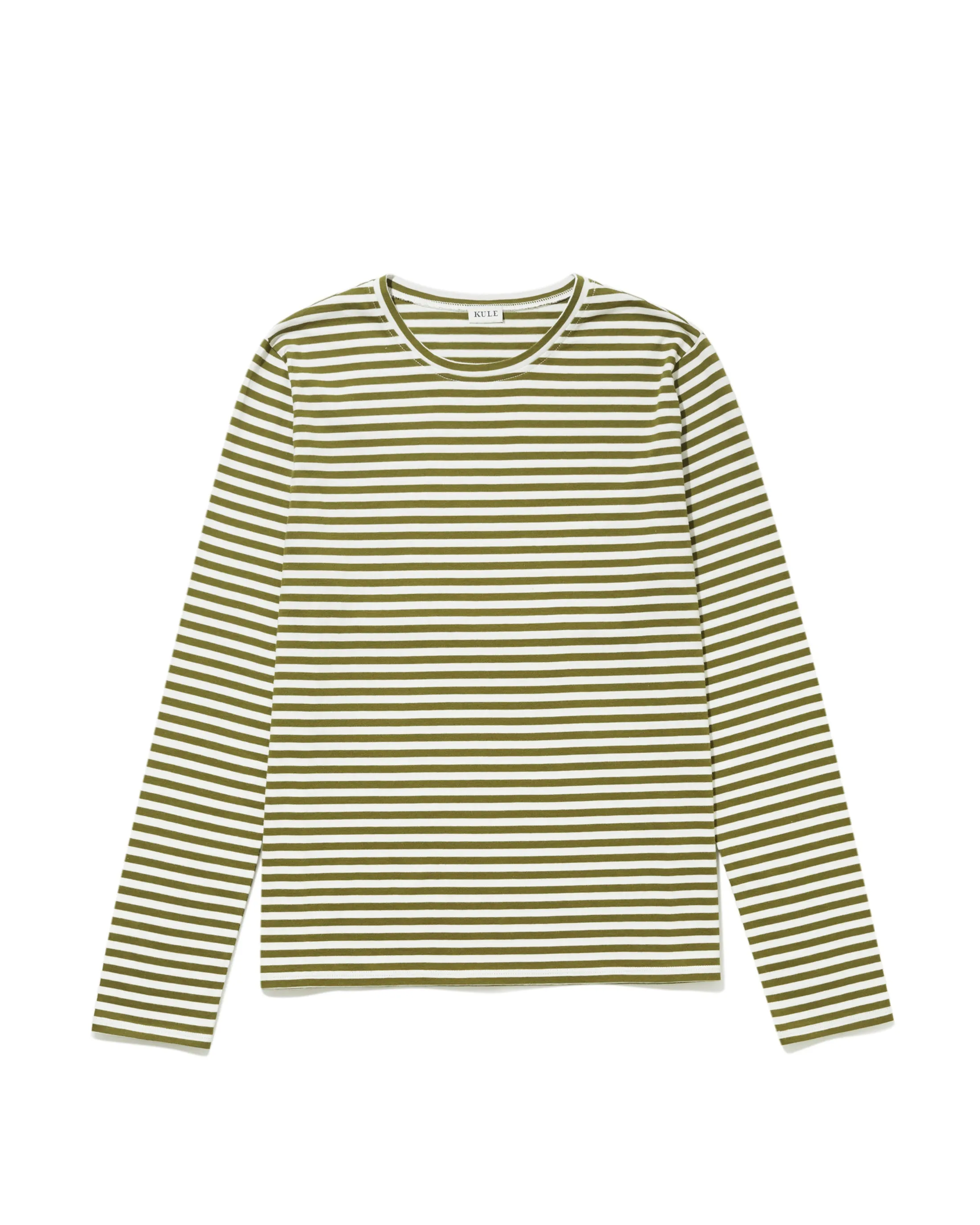 The Modern Long - Olive/Cream Ministripe sold by Kule