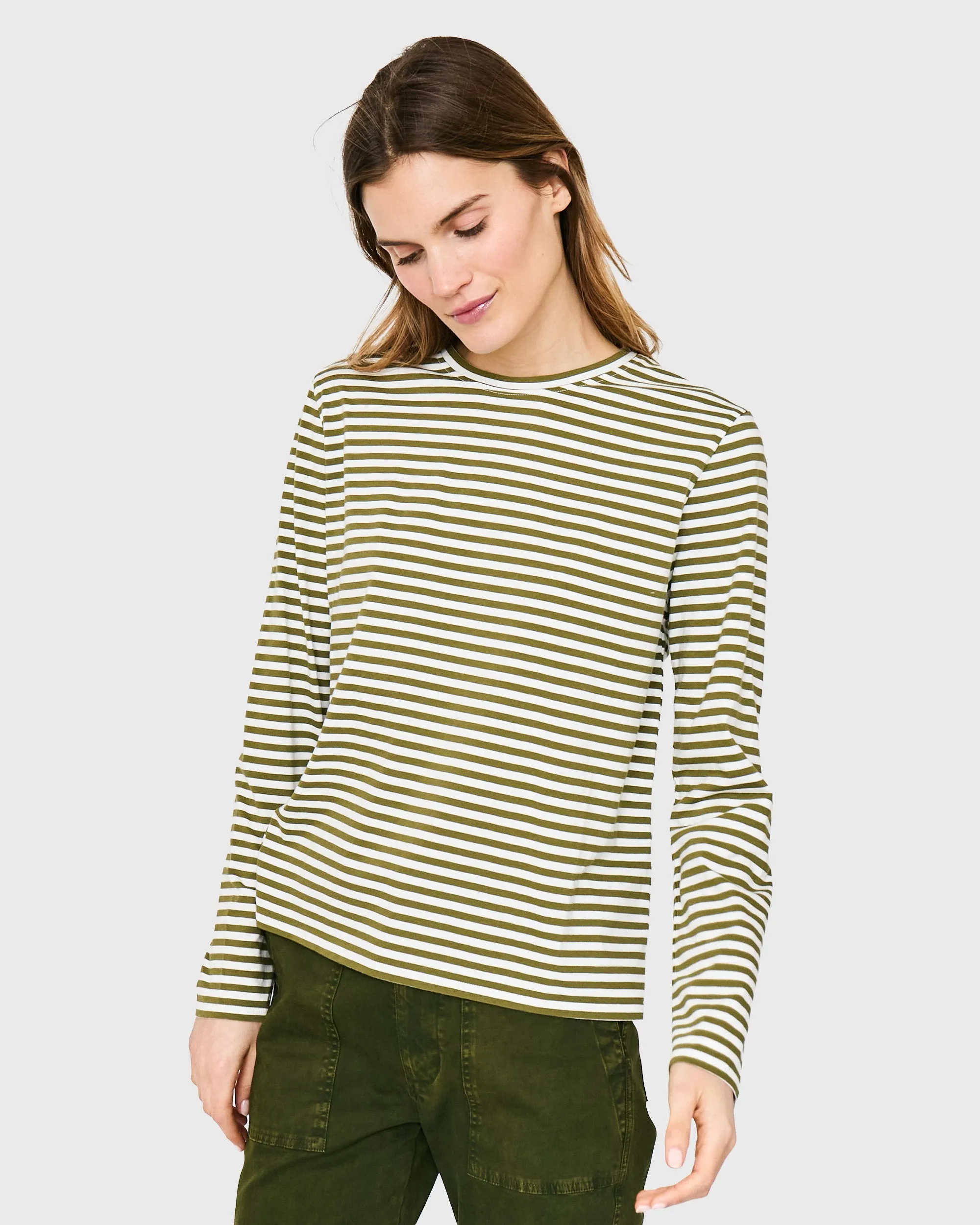 The Modern Long - Olive/Cream Ministripe sold by Kule product image thumbnail 2