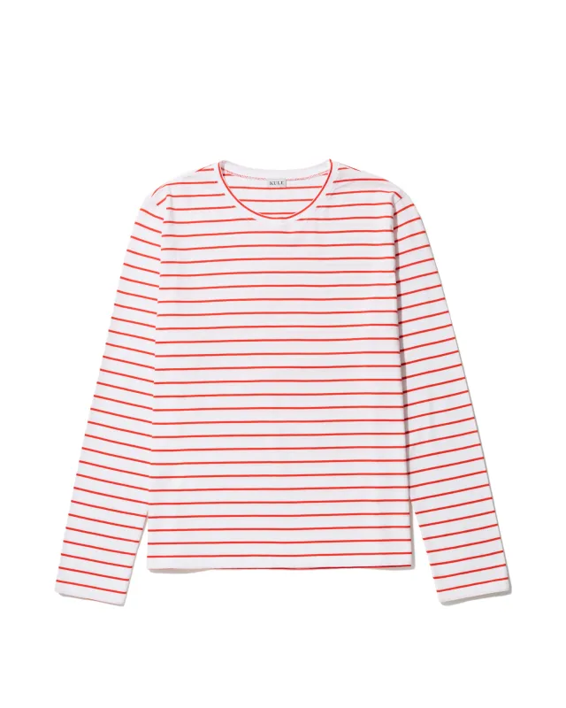 The Modern Long - White/Poppy Pinstripe sold by Kule