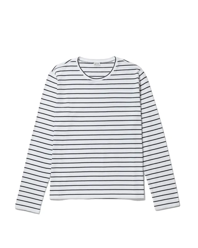 The Modern Long - White/Navy Pinstripe made by Kule