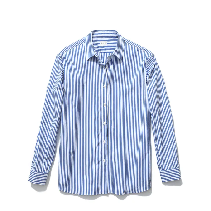 The Hutton Oversized Shirt - White/Royal Blue made by Kule