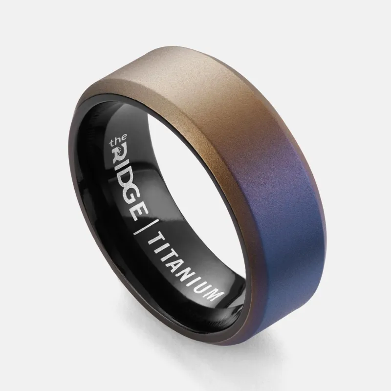Ridge 8mm Beveled Ring Set - Burnt Titanium sold by The Ridge