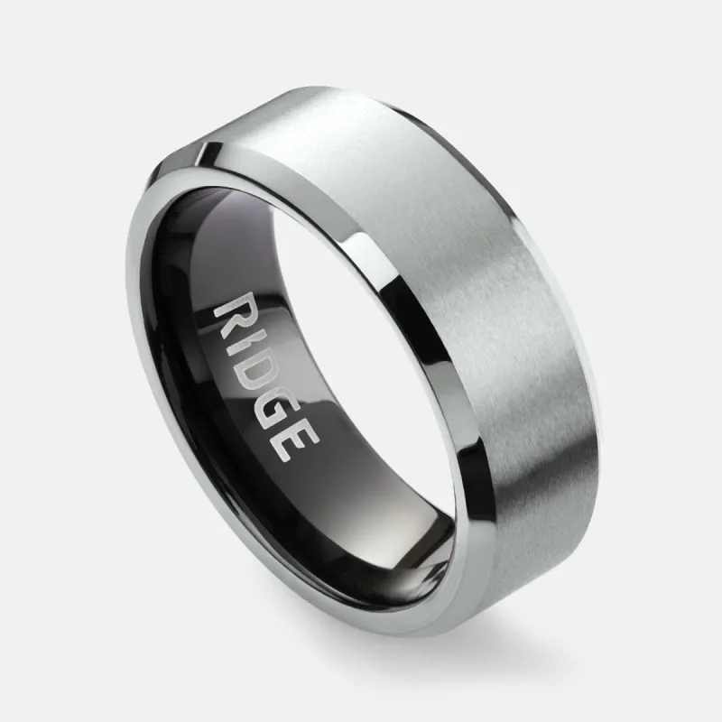 Ridge 8mm Beveled Ring Set - Platinum sold by The Ridge